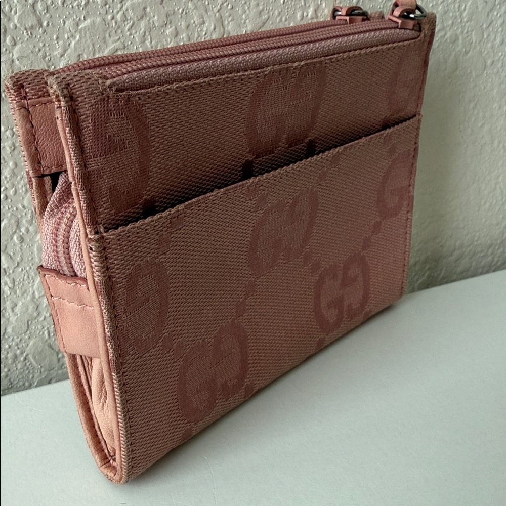 Gucci GG Canvas Zip Wallet Light Pink 5x4 Multiple Zipper Compartments - Picture 3 of 11